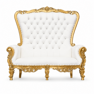 Gold Throne Loveseat rental, event planning, party supplies, equipment rental, celebration, party rentals near me, professional setup, luxury event seating, wedding throne, quinceañera chair, photo booth prop, special occasion furniture