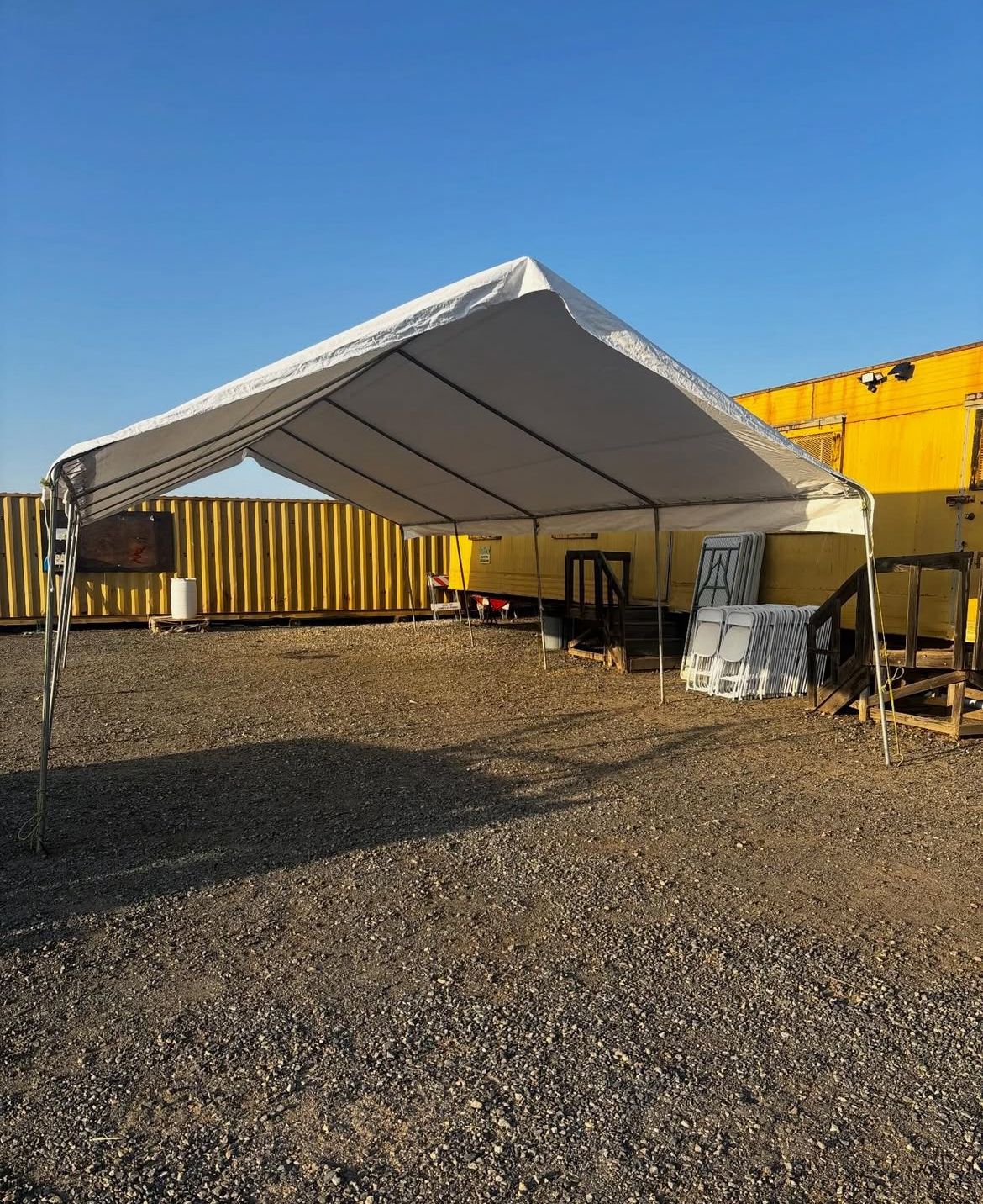 Decorated outdoor party tent setup
