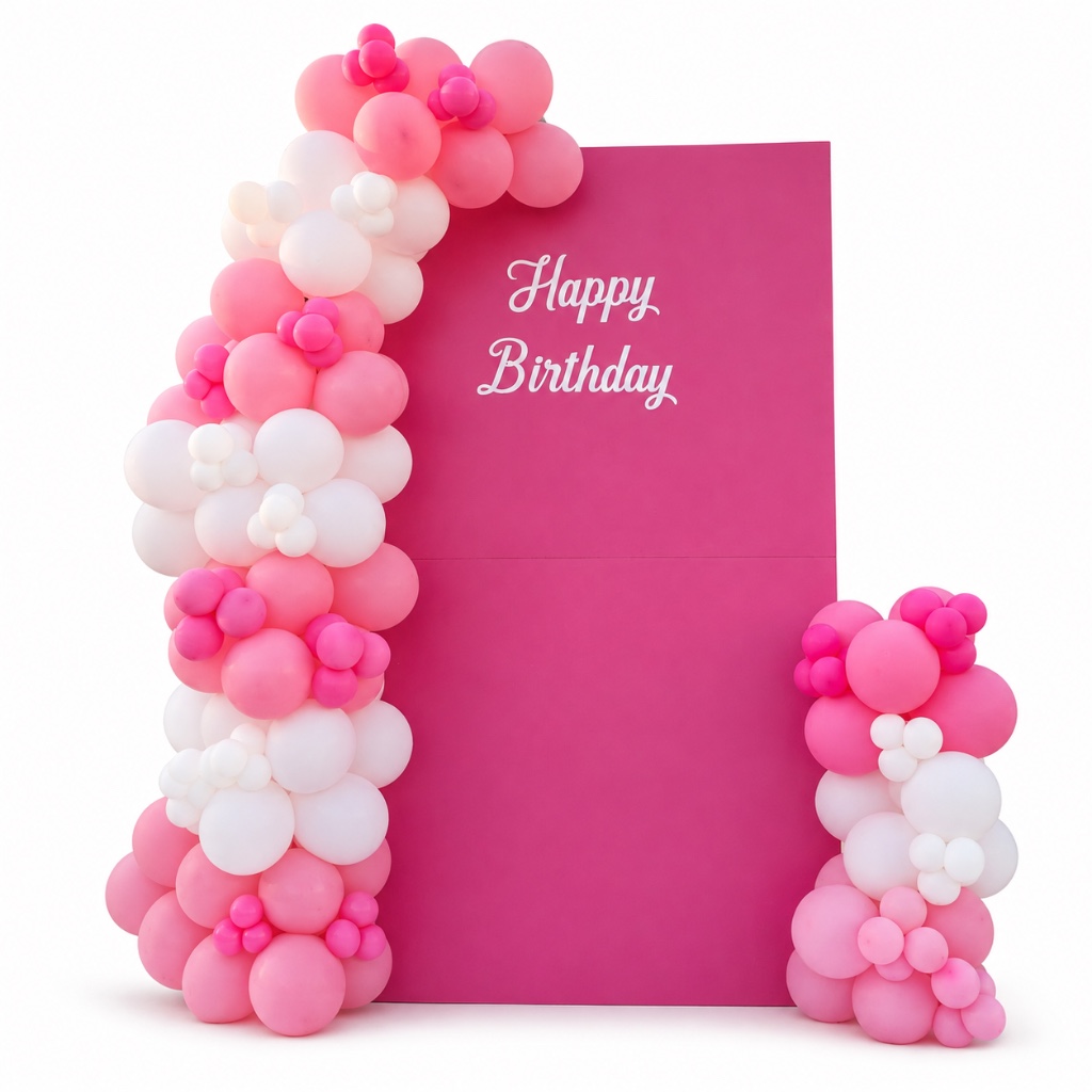 Pink Happy Birthday Balloon Backdrop Rental