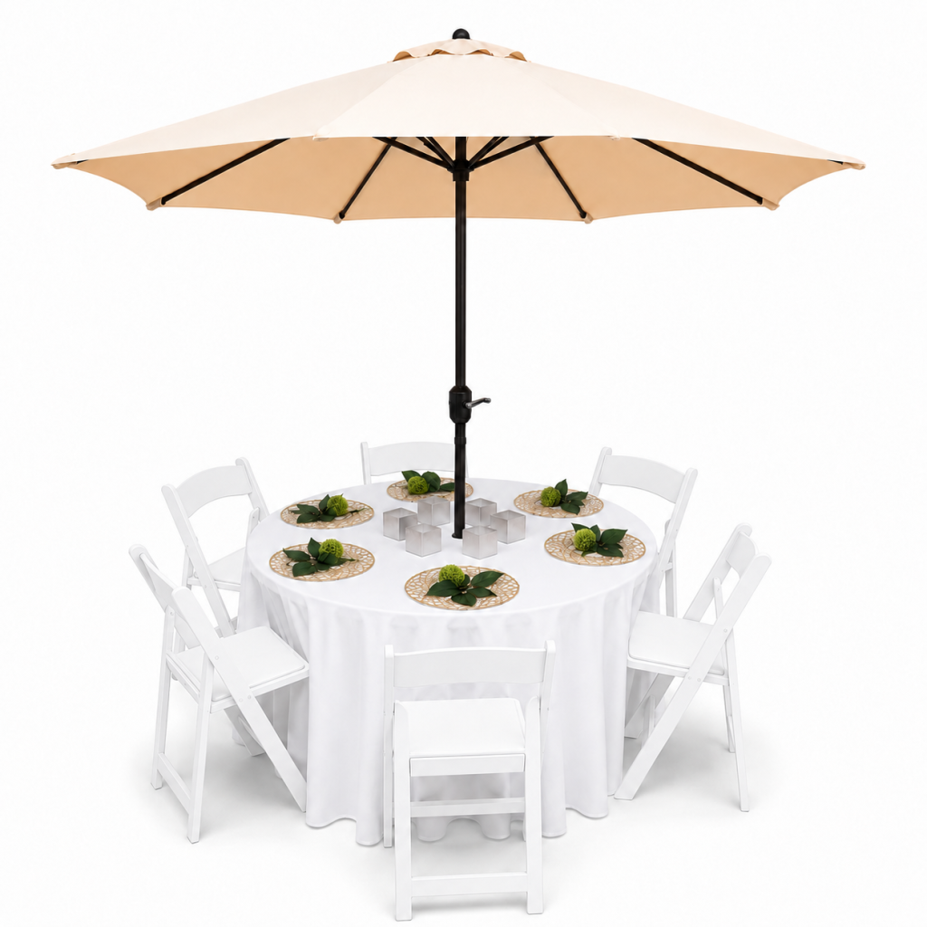 Umbrella Table Sets White Resin